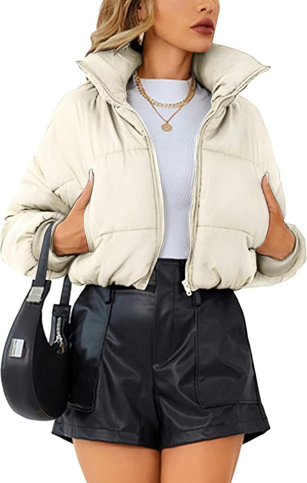 Women Lightweight Warm Cropped Jacket Zipper Puffer Jacket Quilted Short Down Coat